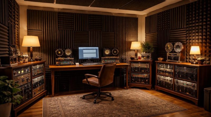 découvrez nos espaces musique et studios home alliant isolation phonique optimale, racks vintage authentiques et éclairage tamisé pour une ambiance chaleureuse et propice à la créativité.